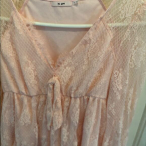 Anthropologie Mi Ami Pink Puff Sleeve Blouse with Tie Front - Picture 4 of 5